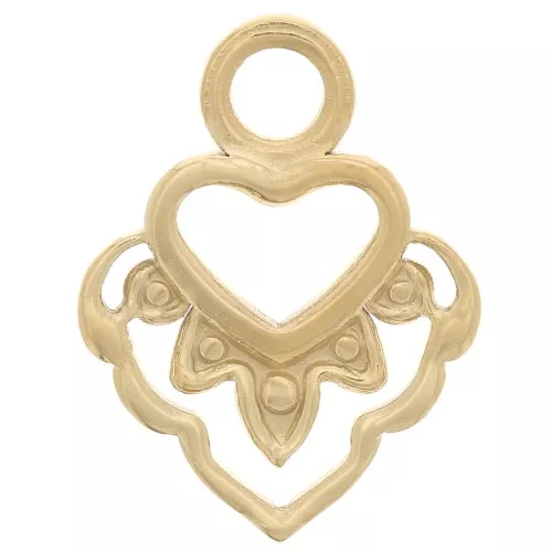 17x13mm Stainless Steel 316L Hollow Heart Charm - Gold Tone x1