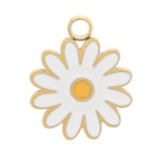 9.5mm daisy charm with epoxy resin - 304 stainless steel gold - White x1