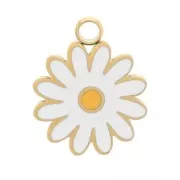 9.5mm daisy charm with epoxy resin - 304 stainless steel gold - White x1