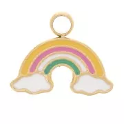 8x10mm Stainless steel 316L Rainbow charm with epoxy resin - Gold Tone x1