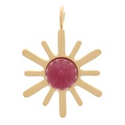 15x10mm 316L Stainless Steel Sun Charm - gem - Gold Tone - Red Agate x1|raw }}