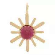 15x10mm 316L Stainless Steel Sun Charm - gem - Gold Tone - Red Agate x1