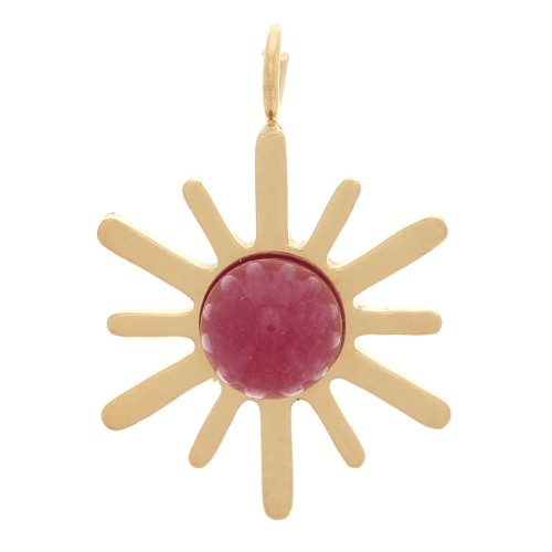 Sun charm 15x10 mm & gemstone - 304 stainless steel Gilded - Red agate