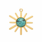 13.5x10mm Sun Charm - 304 Gold Stainless Steel - African Turquoise - Jasper