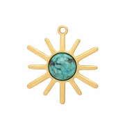 13.5x10mm Sun Charm - 304 Gold Stainless Steel - African Turquoise - Jasper