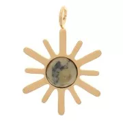 15x10mm 316L Stainless Steel Sun Charm - gem - Gold Tone - African Turquoise x1