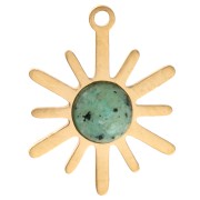 Sun Charm, 13.5 x 10.5 mm - Gold-Plated 316L Stainless Steel - African Turquoise - Jasper