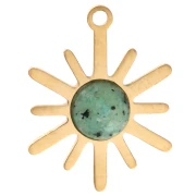 Sun Charm, 13.5 x 10.5 mm - Gold-Plated 316L Stainless Steel - African Turquoise - Jasper