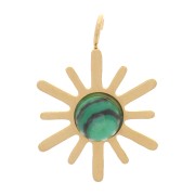 15x10mm 316L Stainless Steel Sun Charm - imitation gem - Gold tone - Malachite x1