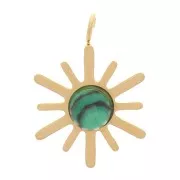 15x10mm 316L Stainless Steel Sun Charm - imitation gem - Gold tone - Malachite x1