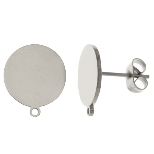 12mm 304 Stainless Steel Disc Earstuds with Ring x2
