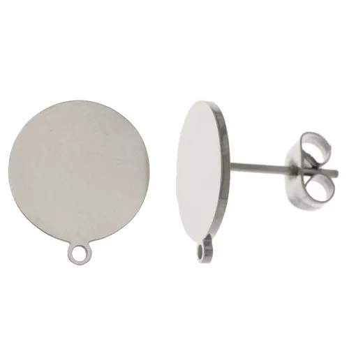 12mm 304 Stainless Steel Disc Earstuds with Ring x2