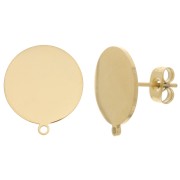 14mm 304 Stainless Steel Disc Earstuds with Ring - Gold Tone x2|raw }}