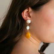 14mm 304 Stainless Steel Disc Earstuds with Ring - Gold Tone x2