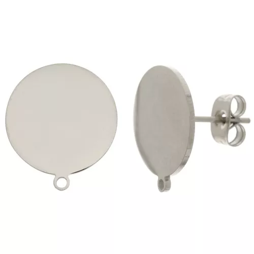 14mm 304 Stainless Steel Disc Earstuds with Ring x2