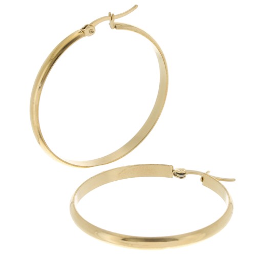 41mm Stainless Steel 201 Wide Hoop Earrings - Half-jonc Wire - Gold Tone x2