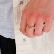 Stainless steel 304L Thin ajustable ring with balls Size 50 to 56 - Gold Tone x1