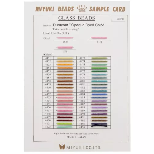 Miyuki seed beads 8/0 11/0 15/0 Sample Card (no. 1002) Duracoat Opaque Dyed x1