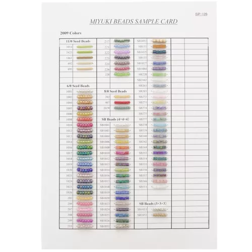 Miyuki Seed Beads 6/0, 8/0, 11/0 & Cube SB Color Chart - Sample Card (No. SP-126)