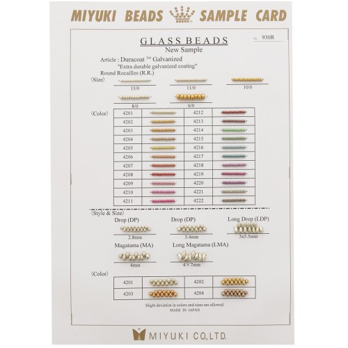 Miyuki seed beads Colour Chart - DP MA & LMA - Sample Card (n°930/R) Duracoat x1