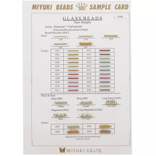 Miyuki seed beads Colour Chart - DP MA & LMA - Sample Card (n°930/R) Duracoat x1