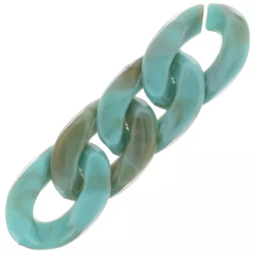 24x17mm Oval Twisted Plastic Link - Marbled Turquoise - Brown x1