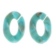 24x17mm Oval Twisted Plastic Link - Marbled Turquoise - Brown x1