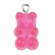 21x11mm Acrylic Bear Pendant - Transparent Neon Pink x1