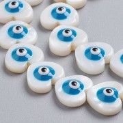 12x13mm Mother of pearl heart bead eye pattern - Natural - Blue k x1