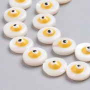 10mm Round Mother of Pearl Eye Bead - Natural - Yellow x1