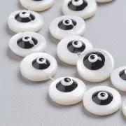 10mm Round Mother of Pearl Eye Bead - Natural - Black x1