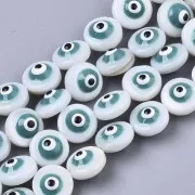 8mm Round Mother-of-Pearl bead eye pattern - Natural - Green x1