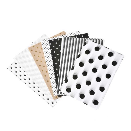 Tissue paper assortment - Dots and Stripes - Black - White - Brown x80