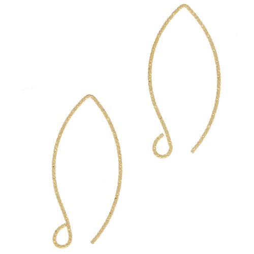 31mm 925 Sterling Silver Diamond effect EarWires - Fine Gold Plated x2