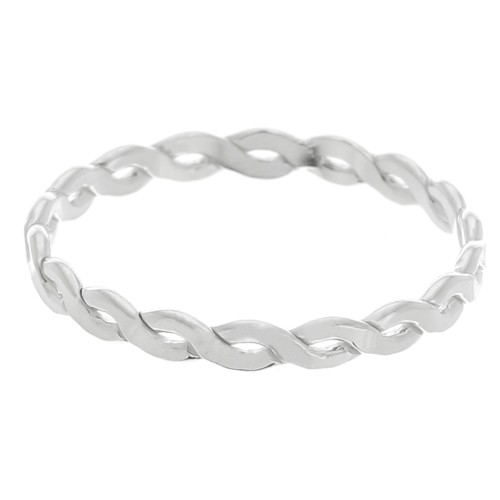 925 Sterling Silver Fine Twisted Ring - Wave Effect - Size 49 x1