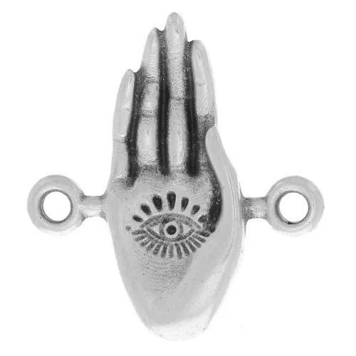 20x18mm Hand spacer - eye pattern -Fine Antique silver plating x1