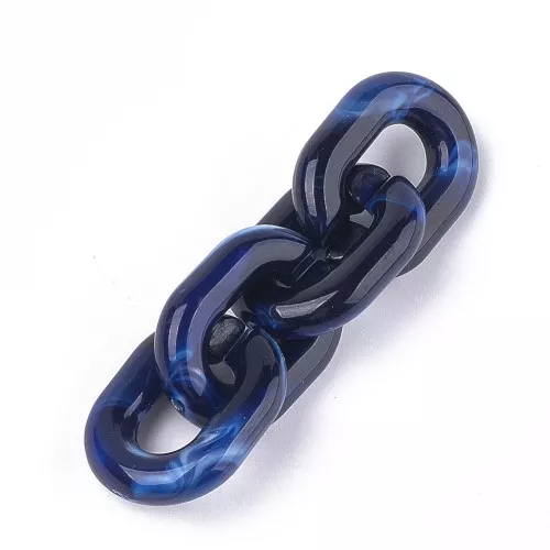 24x18mm Oval Acrylic Link - Night Blue Marbled - White x1