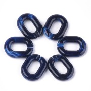 24x18mm Oval Acrylic Link - Night Blue Marbled - White x1
