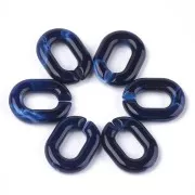 24x18mm Oval Acrylic Link - Night Blue Marbled - White x1