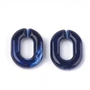 24x18mm Oval Acrylic Link - Night Blue Marbled - White x1