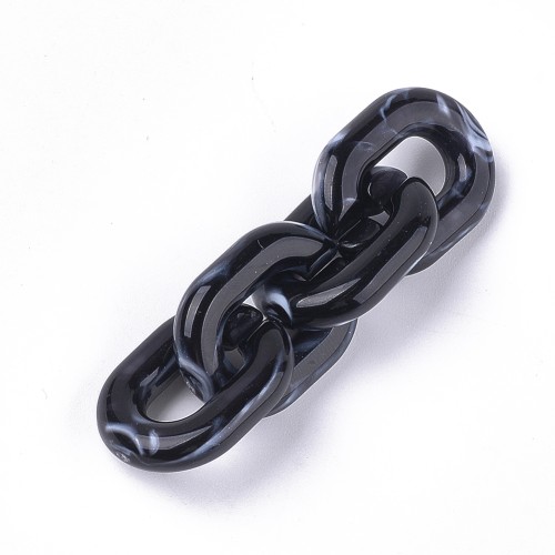 24x18mm Oval Acrylic Link - Marbled Black - White x1