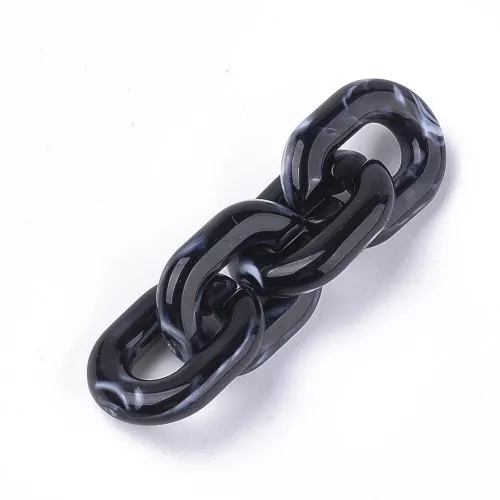 24x18mm Oval Acrylic Link - Marbled Black - White x1