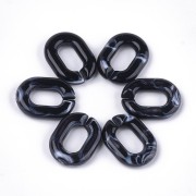 24x18mm Oval Acrylic Link - Marbled Black - White x1