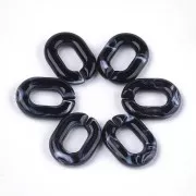 24x18mm Oval Acrylic Link - Marbled Black - White x1