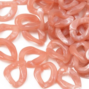 13.5x10mm Oval Twisted Acrylic Link - Marbled Antique Pink - White x1