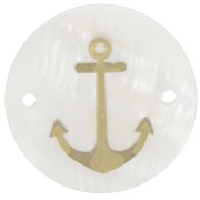 20mm Round Mother of Pearl Spacer - Resin Anchor Pattern - Natural - Gold x1|raw }}