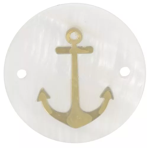 20mm Round Mother of Pearl Spacer - Resin Anchor Pattern - Natural - Gold x1