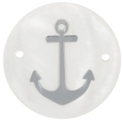 20mm Round Mother of Pearl Spacer - Resin Anchor Pattern - Natural - Silver x1