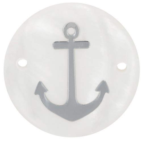 20mm Round Mother of Pearl Spacer - Resin Anchor Pattern - Natural - Silver x1