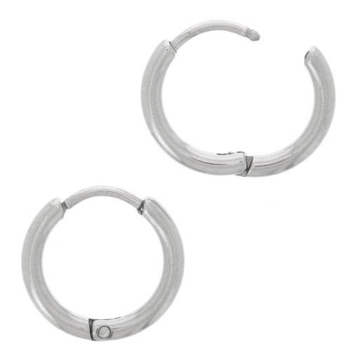 14mm 304L Stainless Steel Round leverback hoop earrings x2